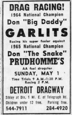 1966 ad on don garlits Detroit Dragway, Brownstown Twp